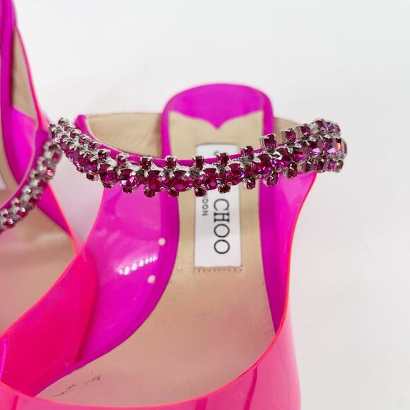Jimmy Choo Pink Plexi Bing 100 Crystal Embellished Pointed Toe Mule Heel IT 39 - Picture 7 of 12